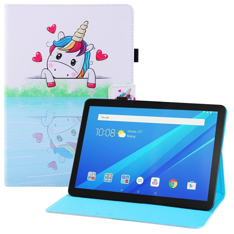 For Lenovo Tab 4 10 Plus Colored Drawing Horizontal Flip PU Leather Case with Holder & Card Slots & Wallet & Sleep / Wake-up Function