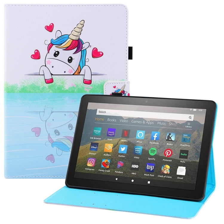 For Amazon Kindle Fire HD8 (2020) Colored Drawing Horizontal Flip PU Leather Case with Holder & Card Slots & Wallet & Sleep / Wake-up Function