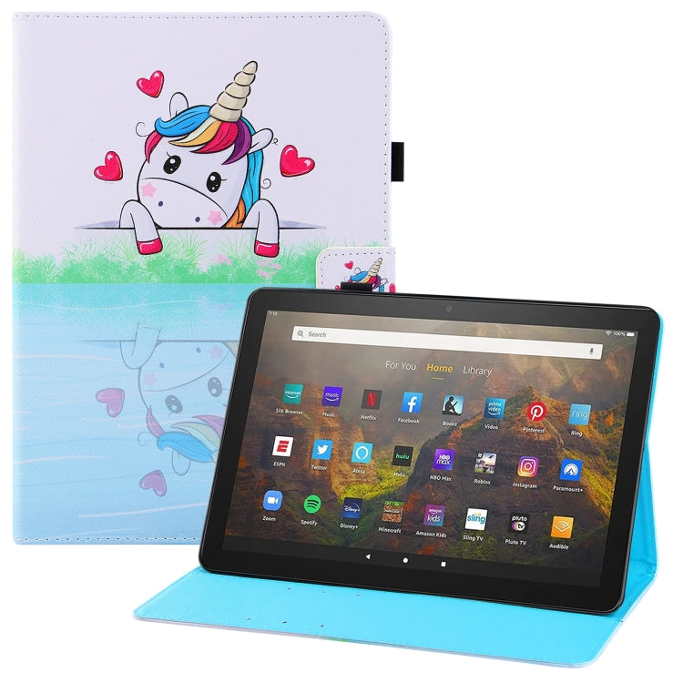 For Amazon Kindle Fire HD10 Colored Drawing Horizontal Flip PU Leather Case with Holder & Card Slots & Wallet & Sleep / Wake-up Function