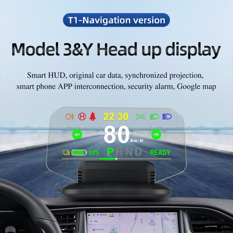T1 5.1 inch Car HUD Head-up Display Overspeed Alarm / Remaining Battery Percentage Display for Tesla Model 3 / Y