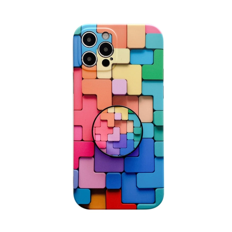 For iPhone 12 Pro 3D Cube IMD Shockproof Protective Case with Holder