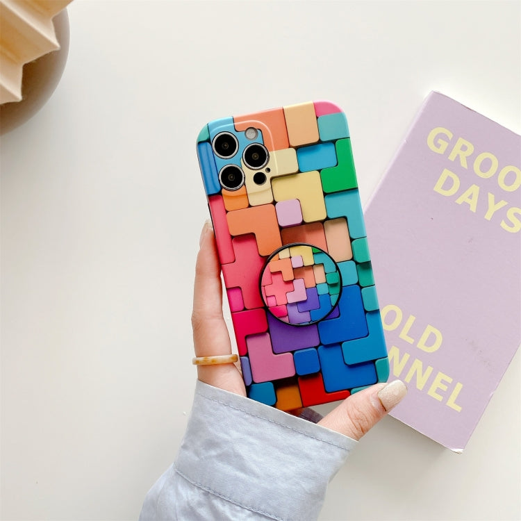 For iPhone 12 Pro 3D Cube IMD Shockproof Protective Case with Holder
