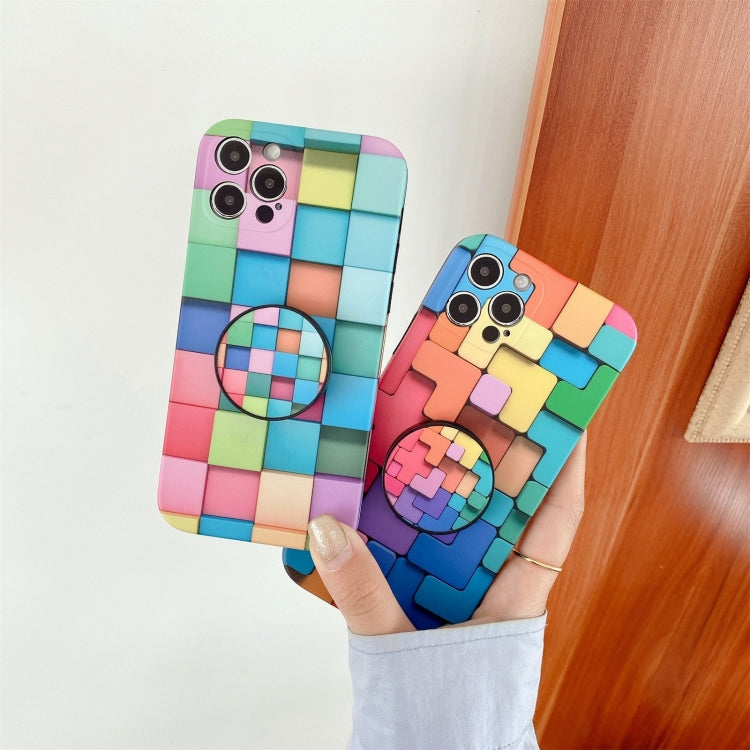 For iPhone 12 Pro 3D Cube IMD Shockproof Protective Case with Holder