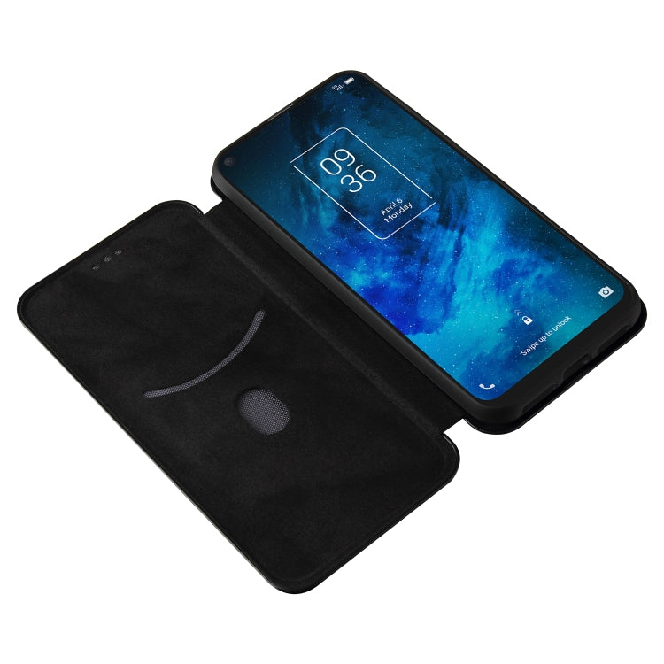 For TCL 10 5G UW(US Version) Carbon Fiber Texture Horizontal Flip TPU + PC + PU Leather Case with Card Slot