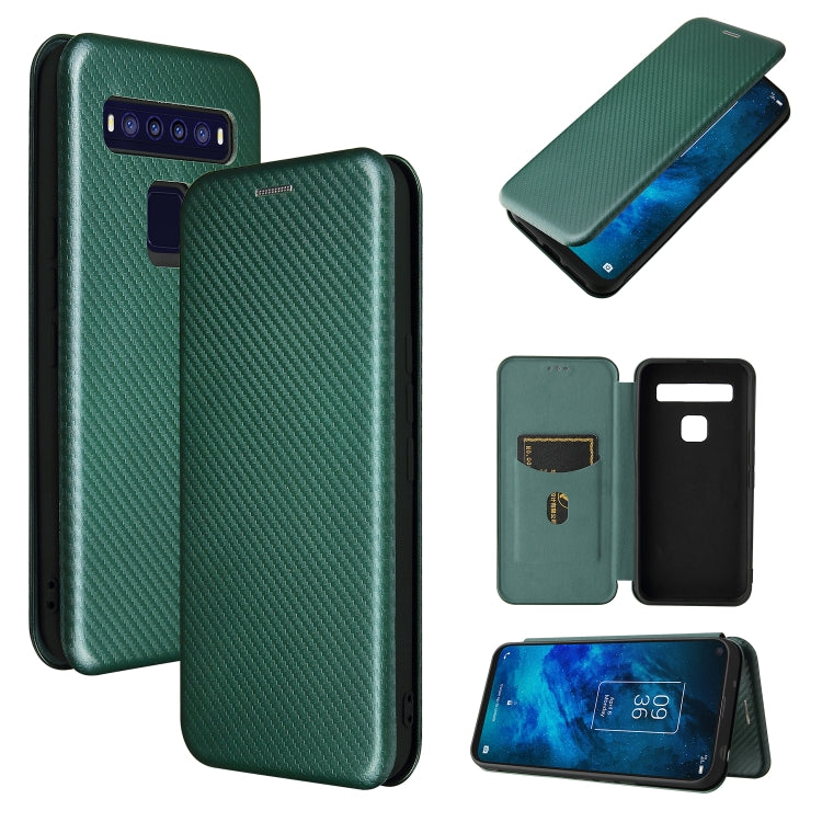 For TCL 10 5G UW(US Version) Carbon Fiber Texture Horizontal Flip TPU + PC + PU Leather Case with Card Slot
