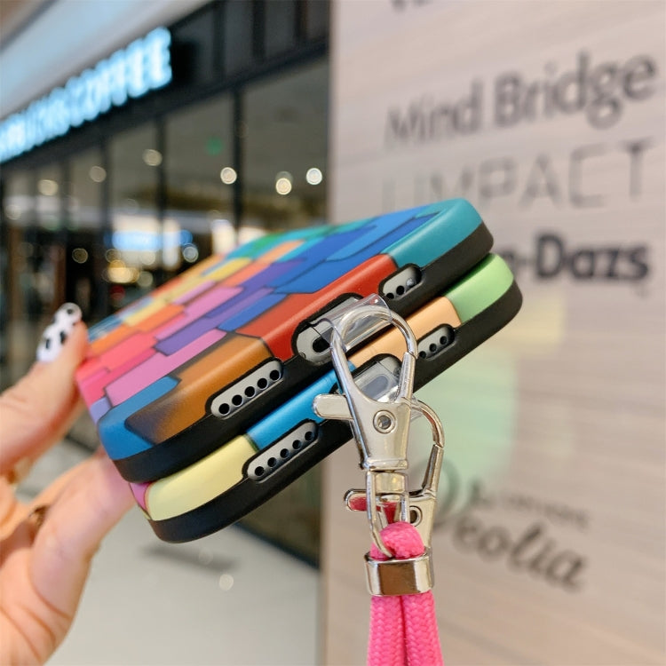For iPhone 11 3D Cube IMD Shockproof Protective Case with Lanyard
