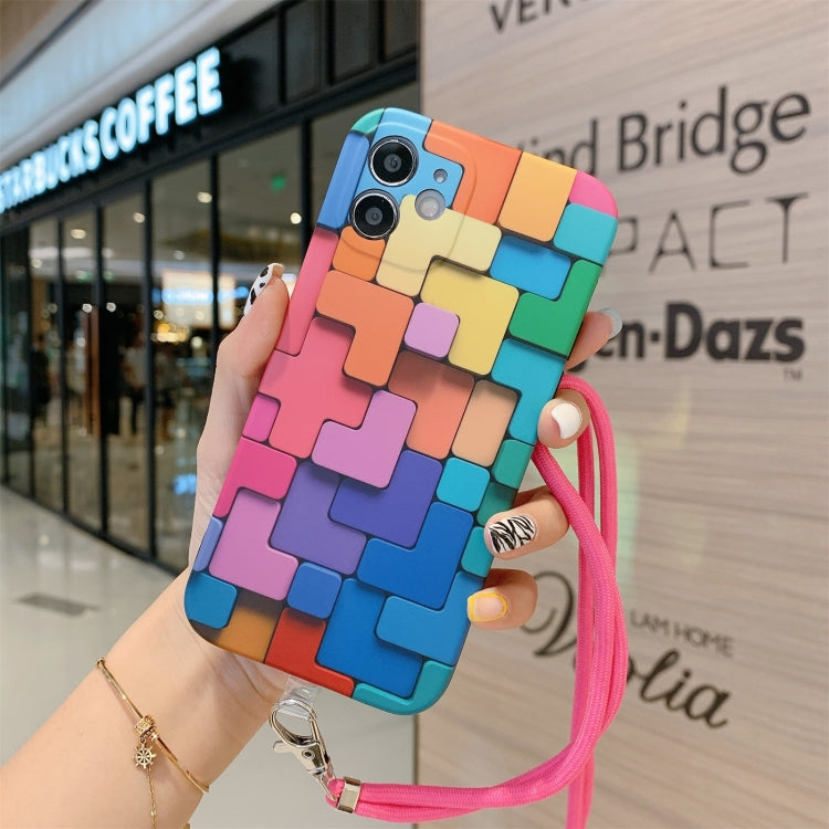 For iPhone 12 mini 3D Cube IMD Shockproof Protective Case with Lanyard
