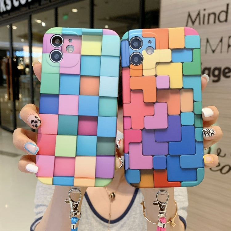 For iPhone 12 mini 3D Cube IMD Shockproof Protective Case with Lanyard