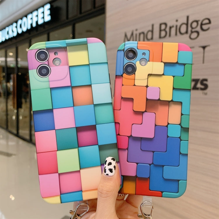 For iPhone 12 mini 3D Cube IMD Shockproof Protective Case with Lanyard