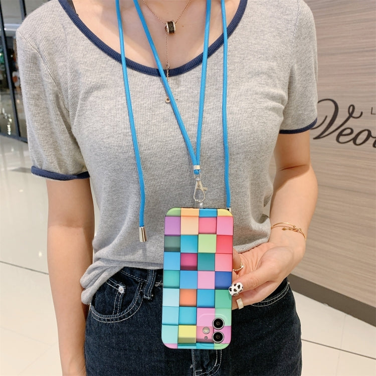 For iPhone 12 3D Cube IMD Shockproof Protective Case with Lanyard