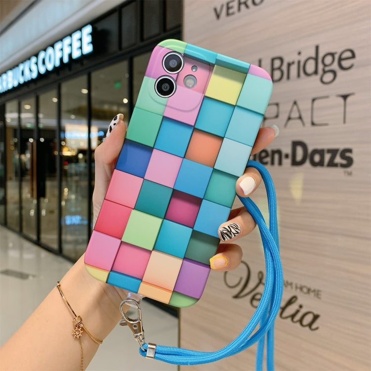 For iPhone 12 Pro Max 3D Cube IMD Shockproof Protective Case with Lanyard