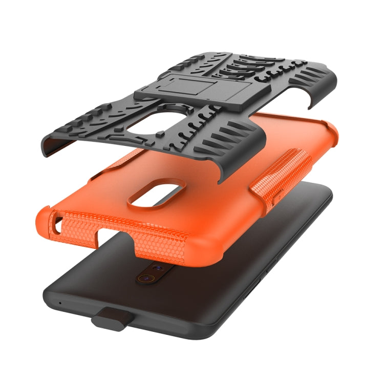 For OPPO Realme X Tire Texture TPU + PC Shockproof Case with Holder