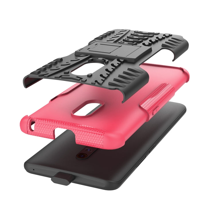 For OPPO Realme X Tire Texture TPU + PC Shockproof Case with Holder