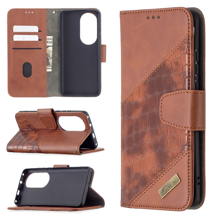 For Huawei P50 Pro Matching Color Crocodile Texture Horizontal Flip PU Leather Case with Wallet & Holder & Card Slots