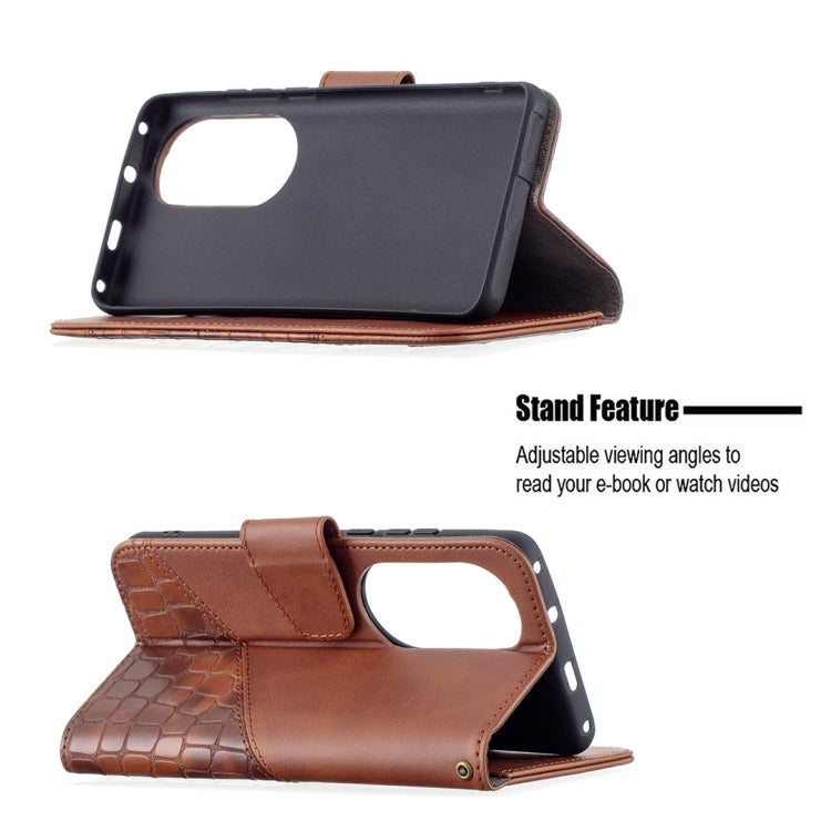 For Huawei P50 Pro Matching Color Crocodile Texture Horizontal Flip PU Leather Case with Wallet & Holder & Card Slots