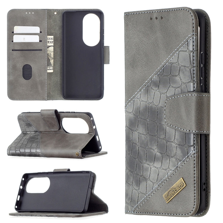 For Huawei P50 Pro Matching Color Crocodile Texture Horizontal Flip PU Leather Case with Wallet & Holder & Card Slots
