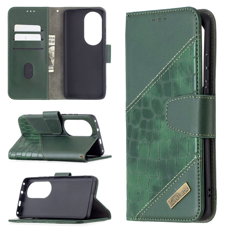 For Huawei P50 Pro Matching Color Crocodile Texture Horizontal Flip PU Leather Case with Wallet & Holder & Card Slots