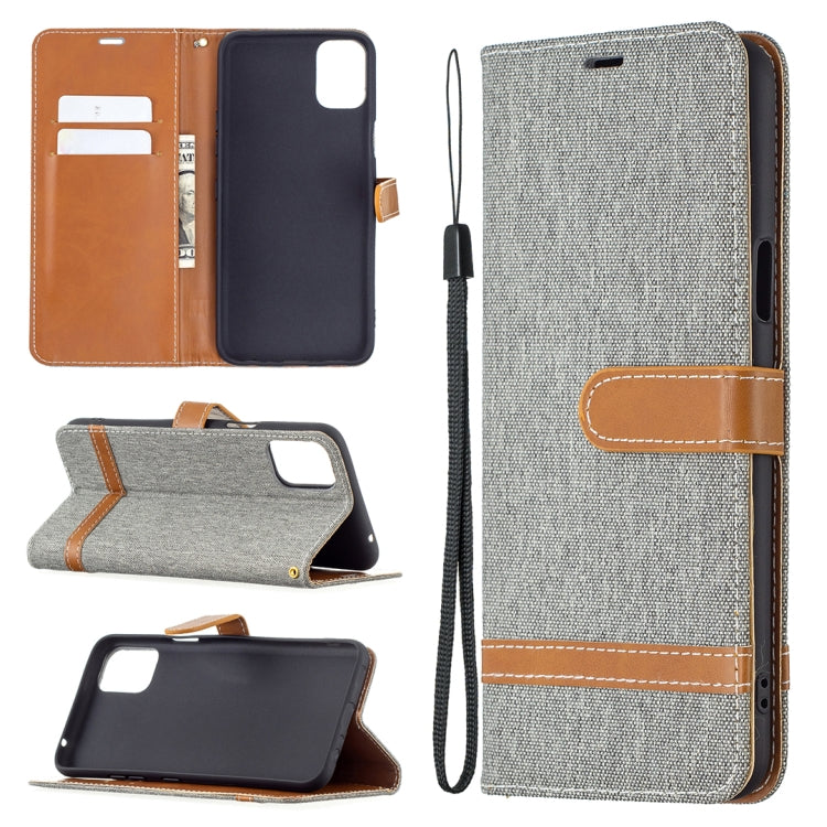 For LG K42 Color Matching Denim Texture Horizontal Flip Leather Case with Holder & Card Slots & Wallet & Lanyard