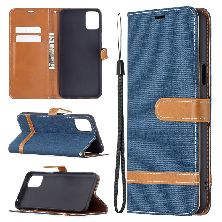 For LG K42 Color Matching Denim Texture Horizontal Flip Leather Case with Holder & Card Slots & Wallet & Lanyard