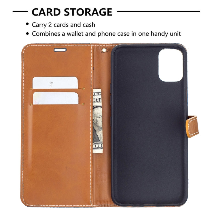 For LG K42 Color Matching Denim Texture Horizontal Flip Leather Case with Holder & Card Slots & Wallet & Lanyard