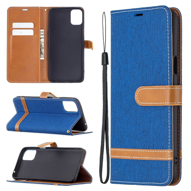 For LG K42 Color Matching Denim Texture Horizontal Flip Leather Case with Holder & Card Slots & Wallet & Lanyard