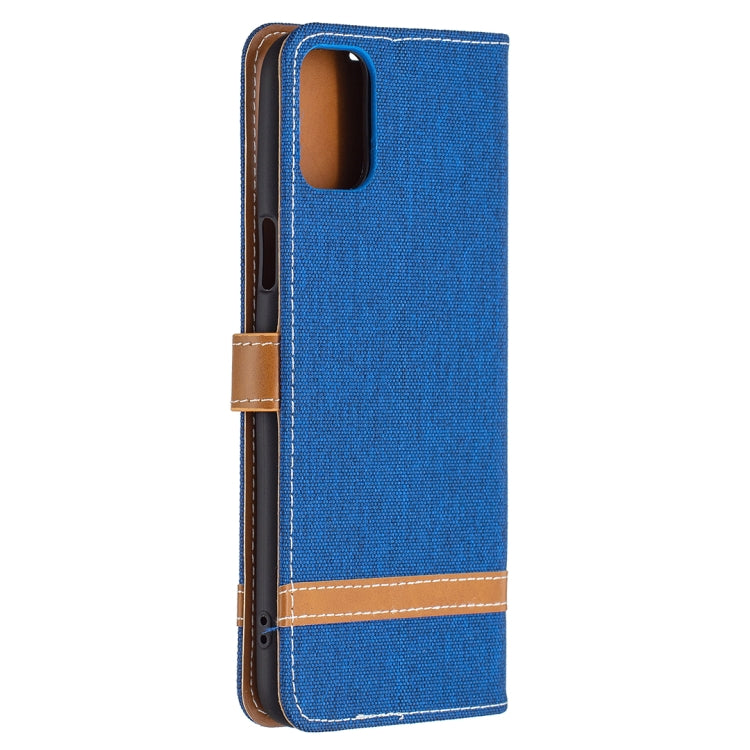 For LG K42 Color Matching Denim Texture Horizontal Flip Leather Case with Holder & Card Slots & Wallet & Lanyard
