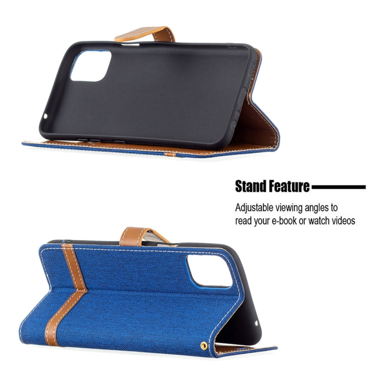 For LG K42 Color Matching Denim Texture Horizontal Flip Leather Case with Holder & Card Slots & Wallet & Lanyard