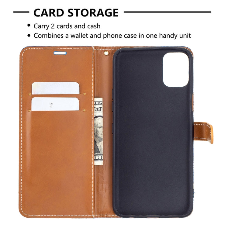 For LG K42 Color Matching Denim Texture Horizontal Flip Leather Case with Holder & Card Slots & Wallet & Lanyard