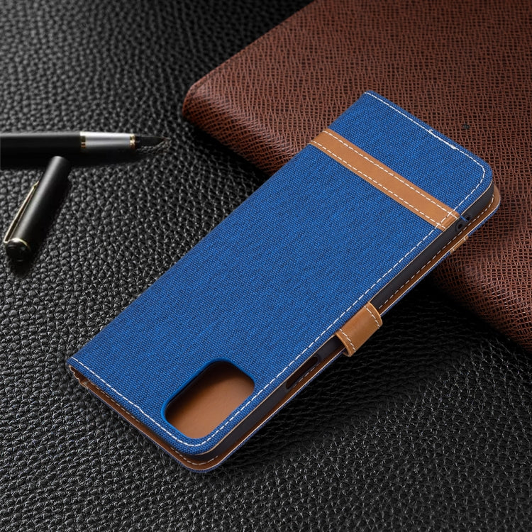 For LG K42 Color Matching Denim Texture Horizontal Flip Leather Case with Holder & Card Slots & Wallet & Lanyard