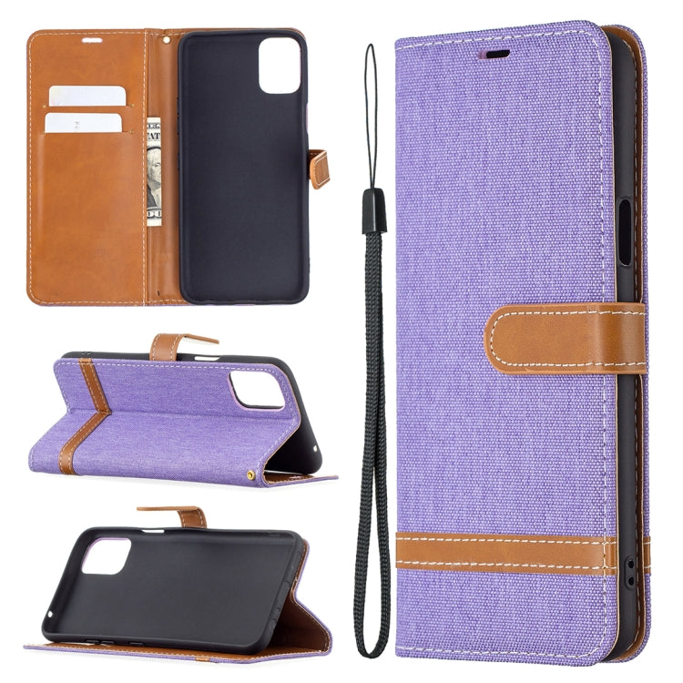 For LG K42 Color Matching Denim Texture Horizontal Flip Leather Case with Holder & Card Slots & Wallet & Lanyard