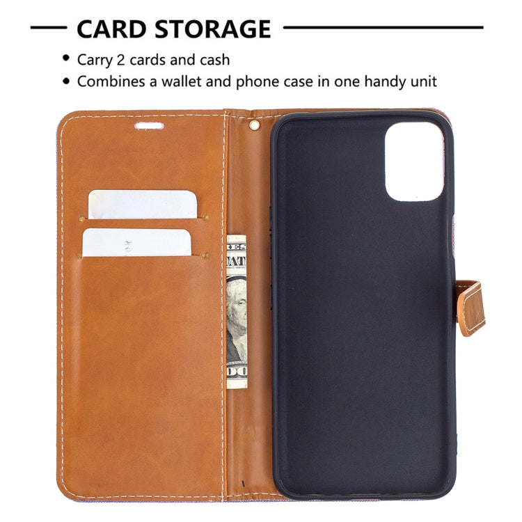 For LG K42 Color Matching Denim Texture Horizontal Flip Leather Case with Holder & Card Slots & Wallet & Lanyard
