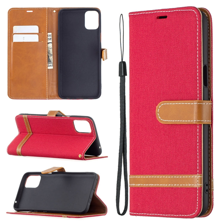For LG K42 Color Matching Denim Texture Horizontal Flip Leather Case with Holder & Card Slots & Wallet & Lanyard