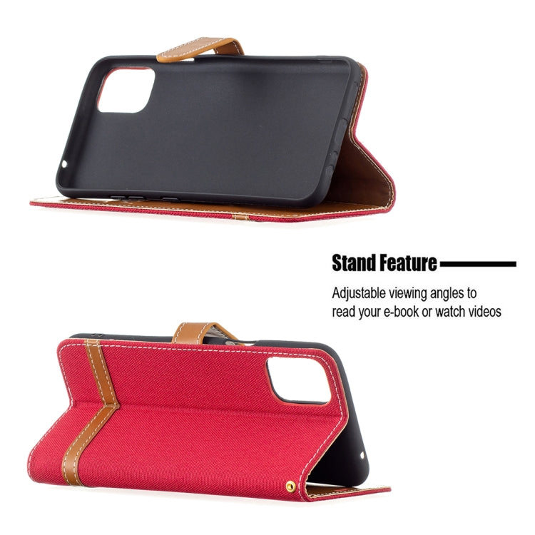 For LG K42 Color Matching Denim Texture Horizontal Flip Leather Case with Holder & Card Slots & Wallet & Lanyard