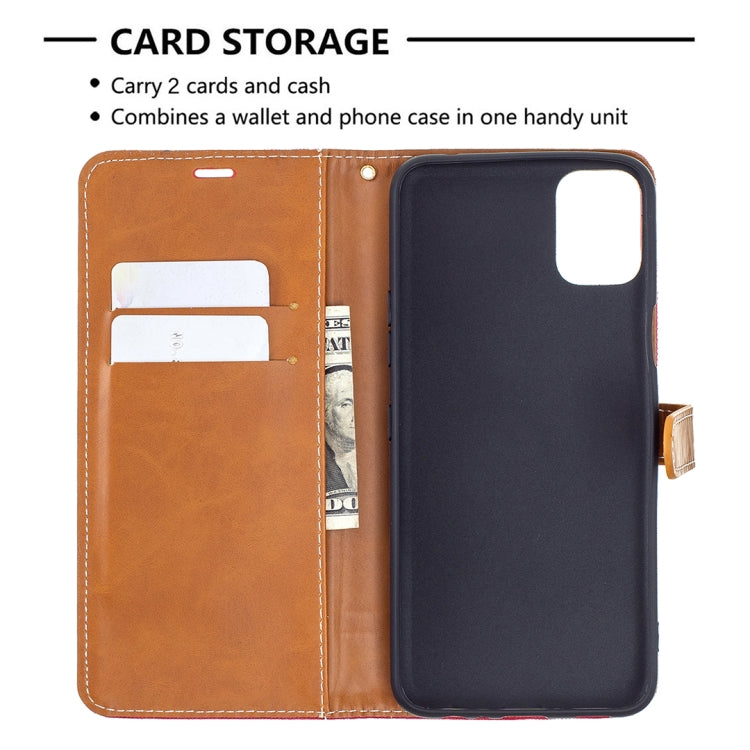 For LG K42 Color Matching Denim Texture Horizontal Flip Leather Case with Holder & Card Slots & Wallet & Lanyard
