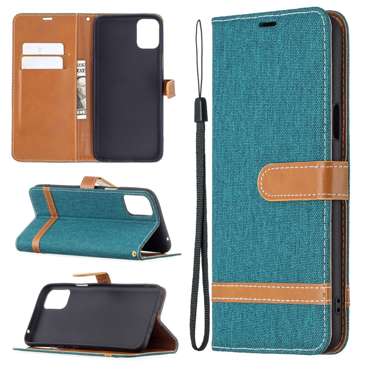 For LG K42 Color Matching Denim Texture Horizontal Flip Leather Case with Holder & Card Slots & Wallet & Lanyard