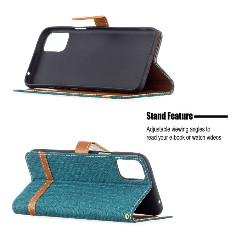 For LG K42 Color Matching Denim Texture Horizontal Flip Leather Case with Holder & Card Slots & Wallet & Lanyard