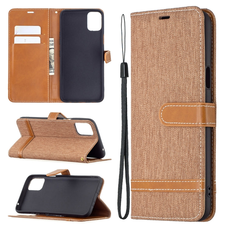 For LG K42 Color Matching Denim Texture Horizontal Flip Leather Case with Holder & Card Slots & Wallet & Lanyard