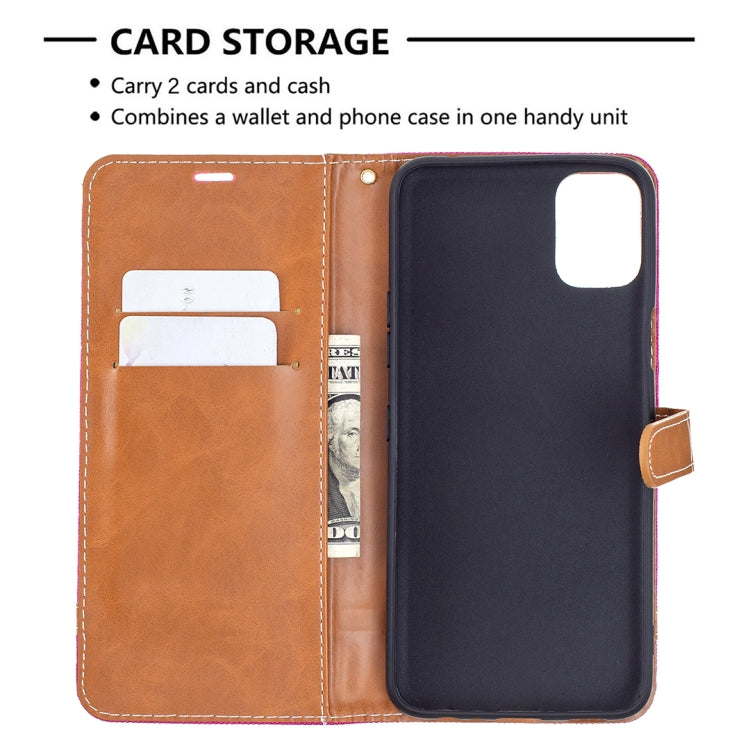 For LG K42 Color Matching Denim Texture Horizontal Flip Leather Case with Holder & Card Slots & Wallet & Lanyard