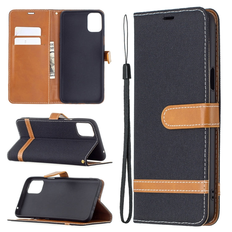 For LG K42 Color Matching Denim Texture Horizontal Flip Leather Case with Holder & Card Slots & Wallet & Lanyard