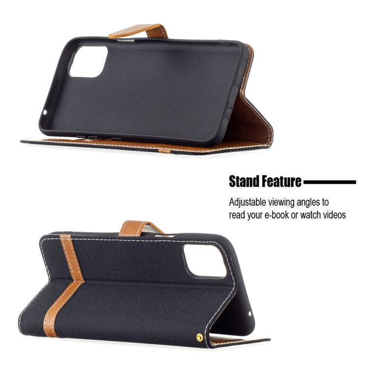 For LG K42 Color Matching Denim Texture Horizontal Flip Leather Case with Holder & Card Slots & Wallet & Lanyard