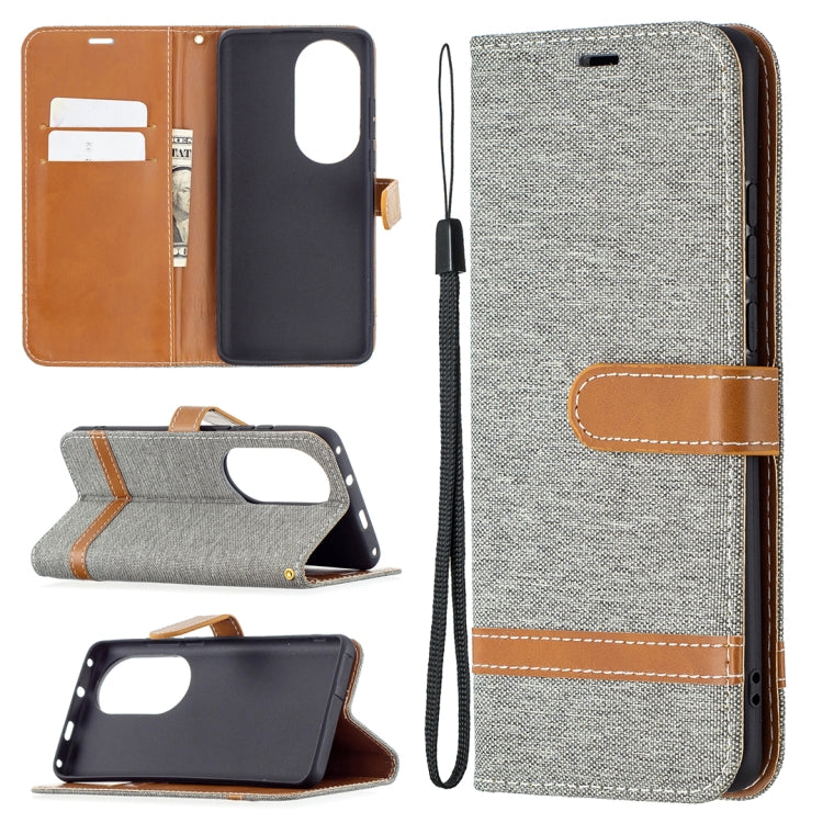 For Huawei P50 Pro Color Matching Denim Texture Horizontal Flip Leather Case with Holder & Card Slots & Wallet & Lanyard