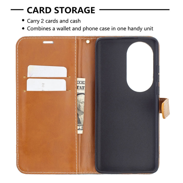 For Huawei P50 Pro Color Matching Denim Texture Horizontal Flip Leather Case with Holder & Card Slots & Wallet & Lanyard