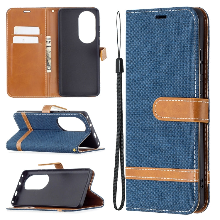For Huawei P50 Pro Color Matching Denim Texture Horizontal Flip Leather Case with Holder & Card Slots & Wallet & Lanyard