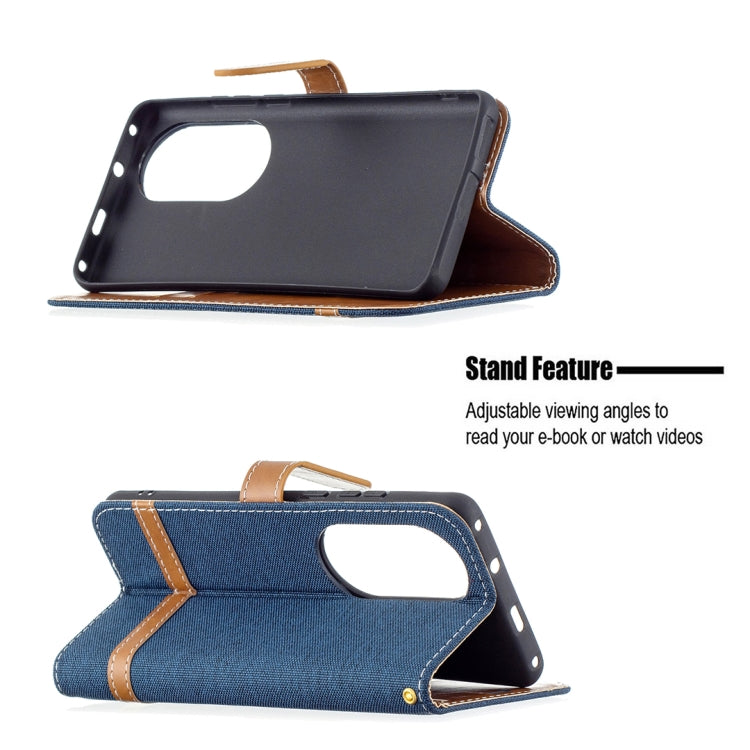 For Huawei P50 Pro Color Matching Denim Texture Horizontal Flip Leather Case with Holder & Card Slots & Wallet & Lanyard