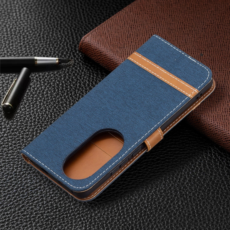 For Huawei P50 Pro Color Matching Denim Texture Horizontal Flip Leather Case with Holder & Card Slots & Wallet & Lanyard