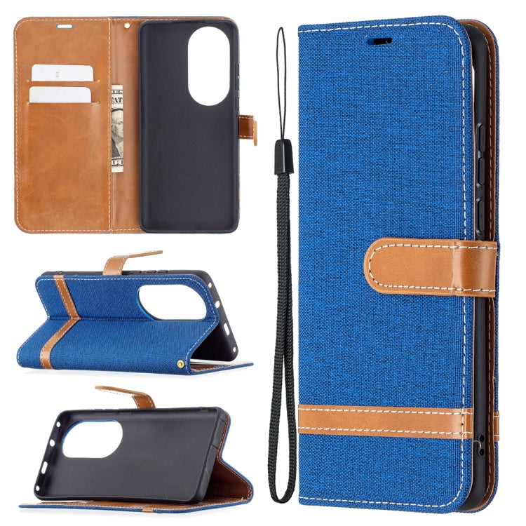 For Huawei P50 Pro Color Matching Denim Texture Horizontal Flip Leather Case with Holder & Card Slots & Wallet & Lanyard