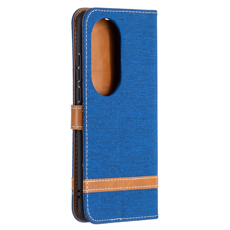 For Huawei P50 Pro Color Matching Denim Texture Horizontal Flip Leather Case with Holder & Card Slots & Wallet & Lanyard