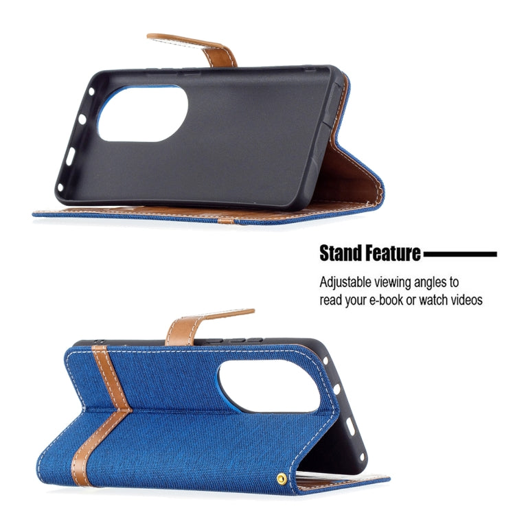 For Huawei P50 Pro Color Matching Denim Texture Horizontal Flip Leather Case with Holder & Card Slots & Wallet & Lanyard