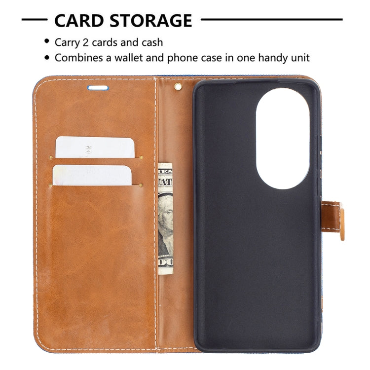 For Huawei P50 Pro Color Matching Denim Texture Horizontal Flip Leather Case with Holder & Card Slots & Wallet & Lanyard