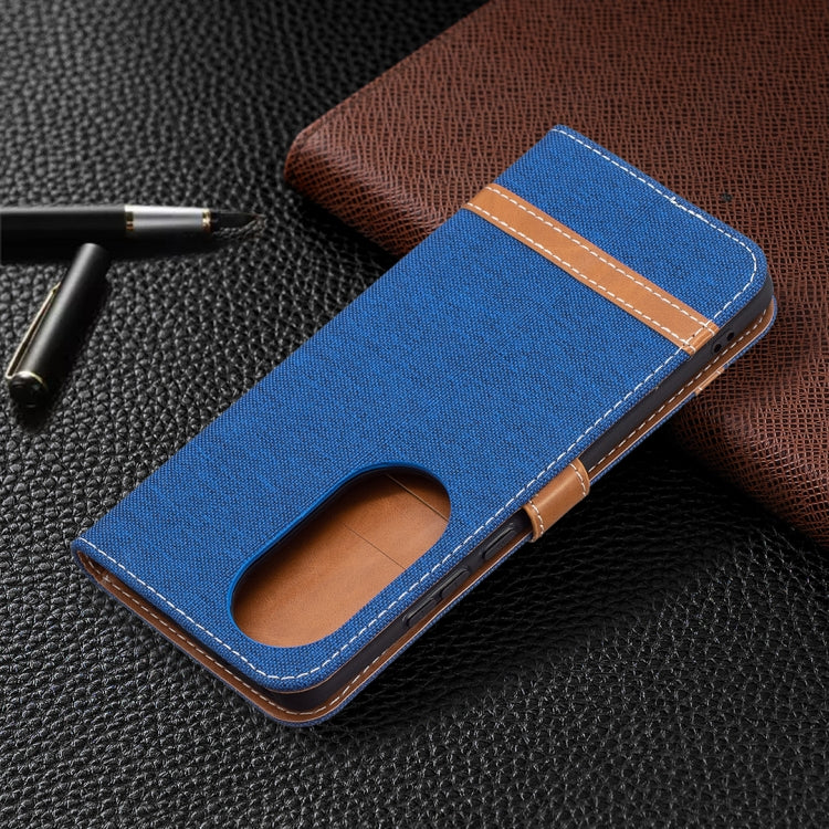 For Huawei P50 Pro Color Matching Denim Texture Horizontal Flip Leather Case with Holder & Card Slots & Wallet & Lanyard